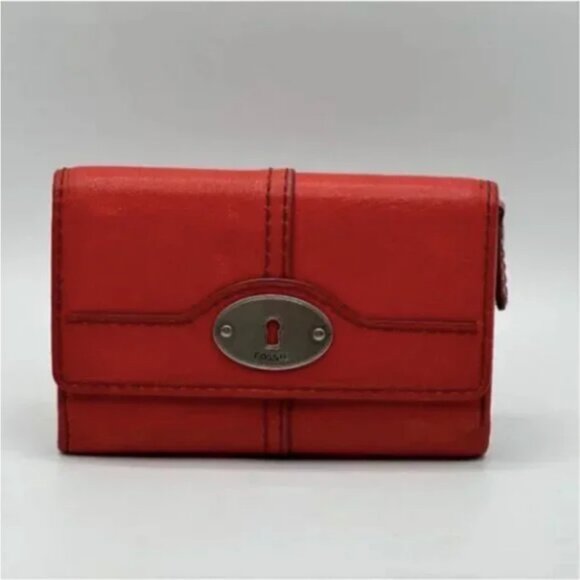 Fossil Vintage Leather Trifold Wallet Red Orange - Picture 1 of 9